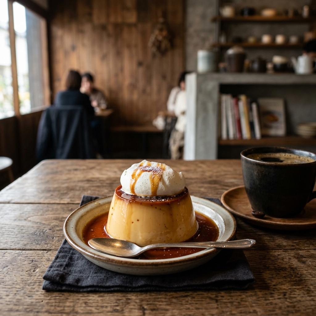 『hitoma コーヒーとお酒』の自家製プリンと深煎りコーヒーの組み合わせ、控えめに言って反則らしいぞ! #スイーツ #カフェ