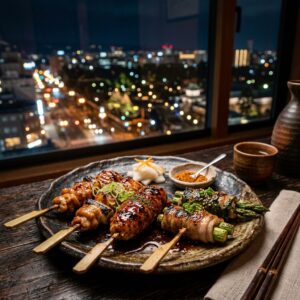 金沢の夜景に乾杯にゃ！「串焼き十兵衛」の備長炭焼き鳥が、景色も相まって最高すぎるにゃ～　＃焼き鳥