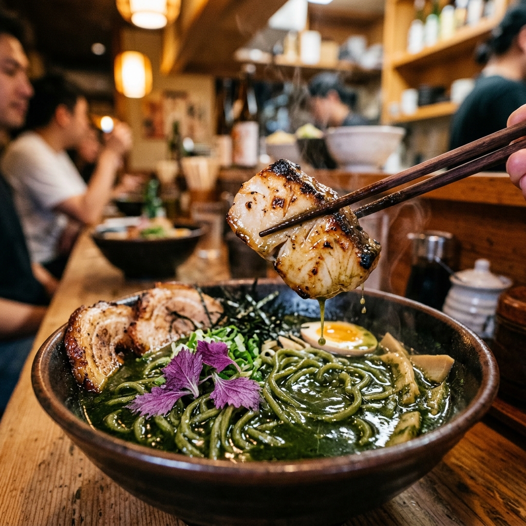スープが緑色やん!?京都祇園で見つけた世界初の抹茶ラーメン専門店が、見た目も味も衝撃的すぎるらしいぞ! 挿入画像2
