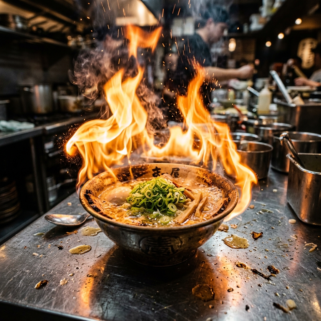 日本一危険なラーメン爆誕！京都で炎が燃え盛るめん馬鹿一代がスリルありすぎやろ~ ＃ラーメン　＃麵