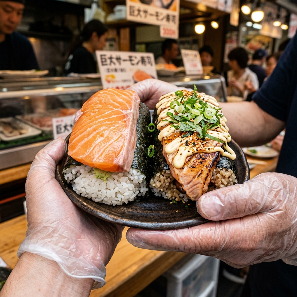 【堂山】サーモン好きは今すぐ走れ！手のひら超えの巨大寿司が食べ放題の大衆酒場かぶきが凄すぎるらしいぞ！ 挿入画像1
