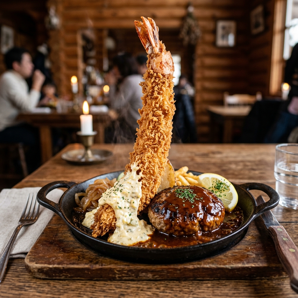【元町】エビフライそびえ立ちすぎやろ！神戸元町ハンバーグウエストの神戸ポーク100%ハンバーグが絶品すぎるｗｗｗ ＃ハンバーグ　＃洋食レストラン